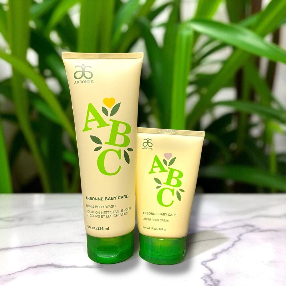 Arbonne ABC Baby Care Set of 2 Hair Body Wash Diaper Rash Cream Made in USA New